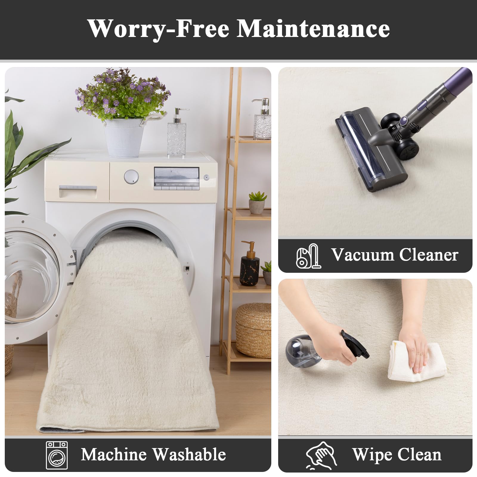 SHACOS Silky Soft Faux Rabbit Fur Area Rug 6'x9', Non Slip Washable Padded Throw Rugs, Fluffy Cozy Indoor Modern Carpet for Living Room Bedroom Dining Room Kids Room Dorm Home Decor, Cream - Image 7