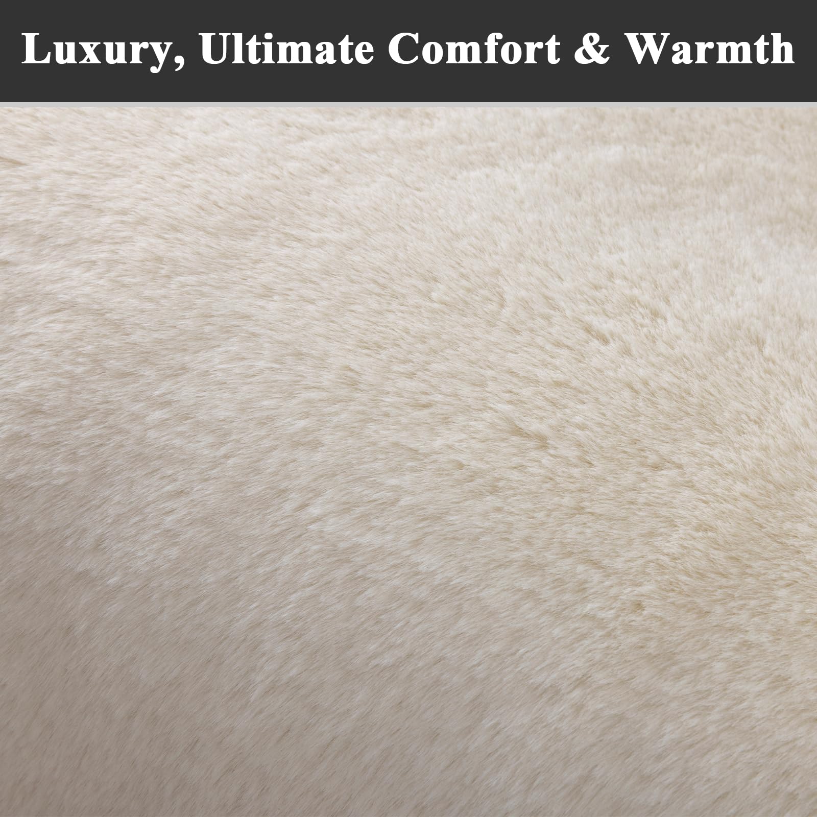SHACOS Silky Soft Faux Rabbit Fur Area Rug 6'x9', Non Slip Washable Padded Throw Rugs, Fluffy Cozy Indoor Modern Carpet for Living Room Bedroom Dining Room Kids Room Dorm Home Decor, Cream - Image 8