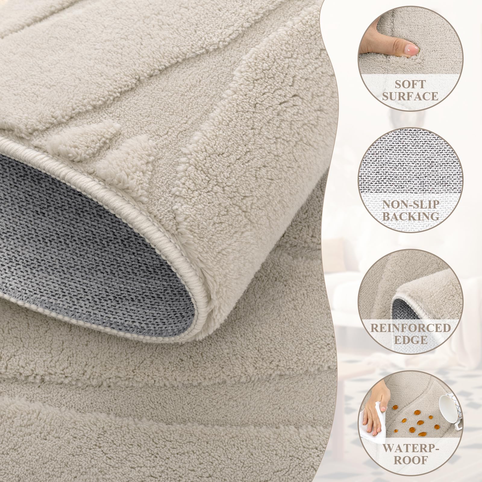 SHACOS Soft Area Rug for Living Room 8x10, Washable Non Slip Bedroom Rug Beige, Fluffy Large Rugs Carpet for Floor Living Room Kids Nursery Room, Home Decor Aesthetic - Leaf Pattern Design - Image 6