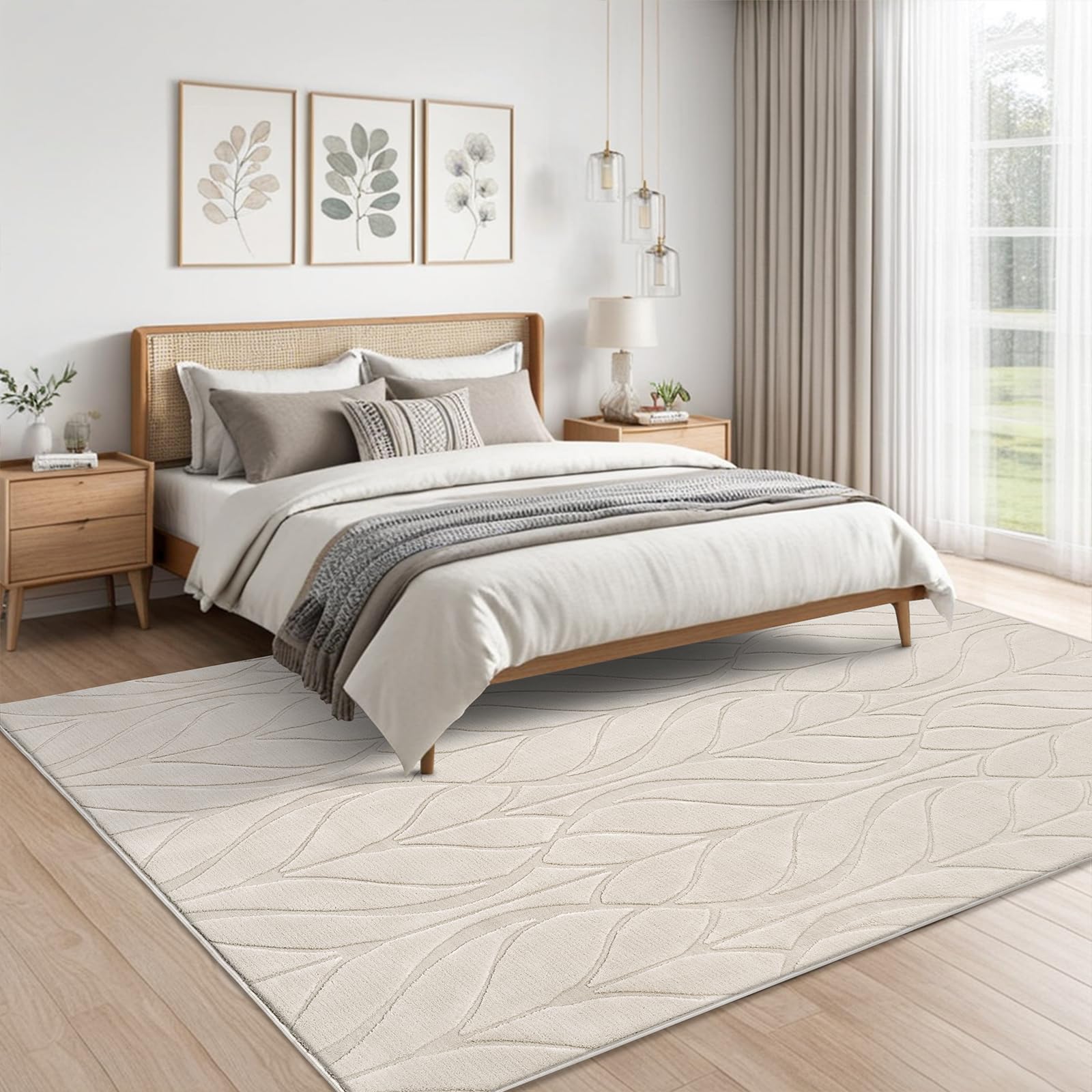 SHACOS Soft Area Rug for Living Room 8x10, Washable Non Slip Bedroom Rug Beige, Fluffy Large Rugs Carpet for Floor Living Room Kids Nursery Room, Home Decor Aesthetic - Leaf Pattern Design - Image 7