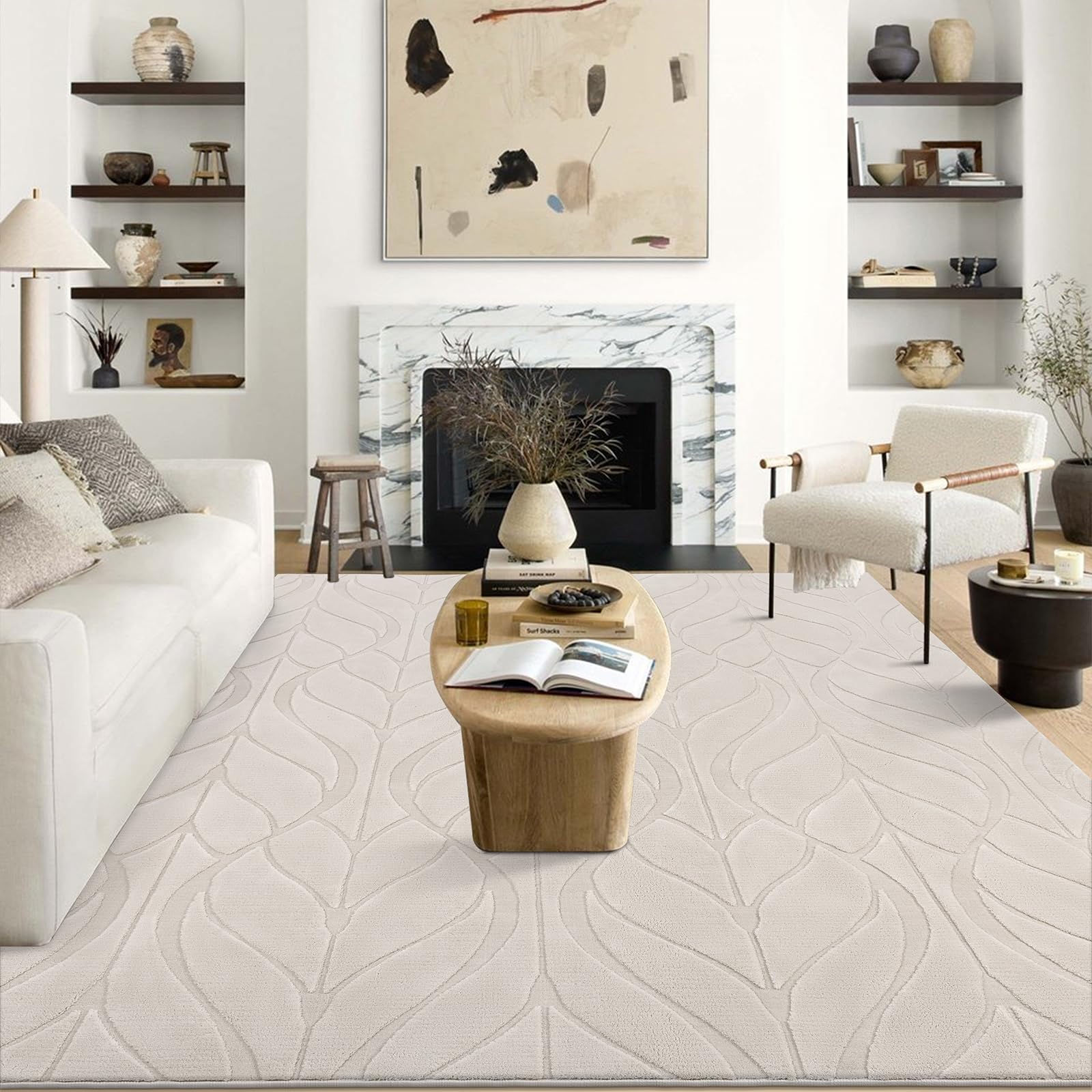 SHACOS Soft Area Rug for Living Room 8x10, Washable Non Slip Bedroom Rug Beige, Fluffy Large Rugs Carpet for Floor Living Room Kids Nursery Room, Home Decor Aesthetic - Leaf Pattern Design - Image 8