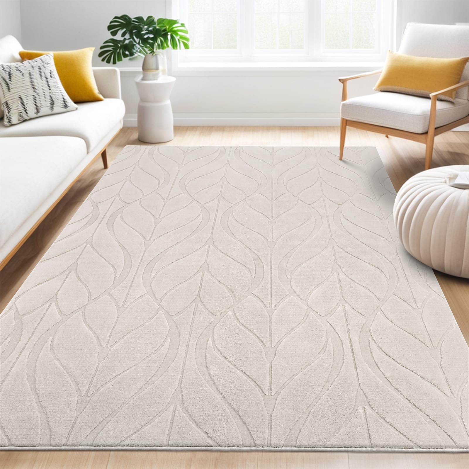 SHACOS Soft Area Rug for Living Room 8x10, Washable Non Slip Bedroom Rug Beige, Fluffy Large Rugs Carpet for Floor Living Room Kids Nursery Room, Home Decor Aesthetic - Leaf Pattern Design - Image 9
