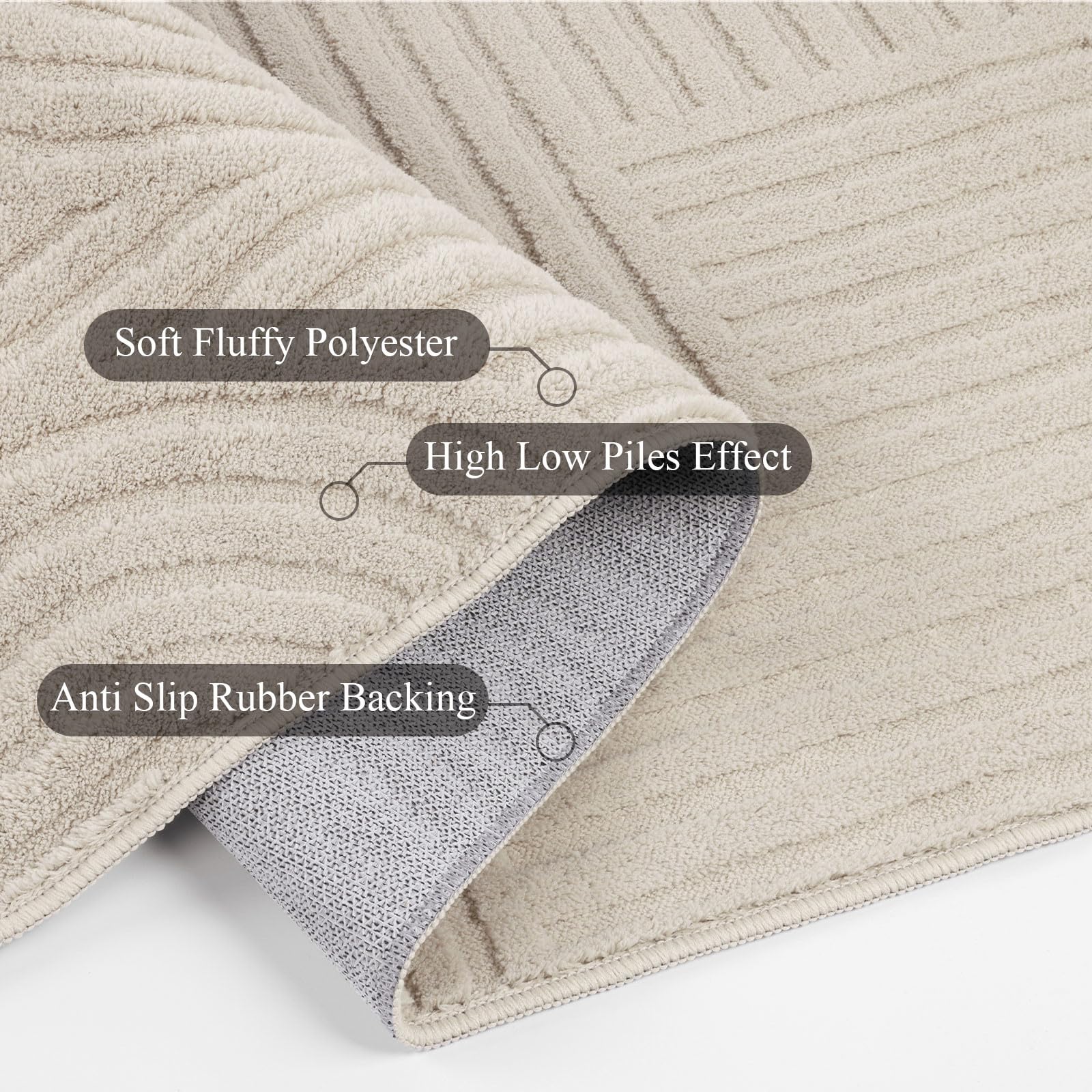 SHACOS Soft Cozy Fluffy Arch Pattern High-Low Pile Textured Area Rug 5'3"x7'3" Non Slip Washable Modern Geometric Rug Stain Resistant Contemporary Carpet for Living Room Bedroom Dining Room, Beige - Image 3