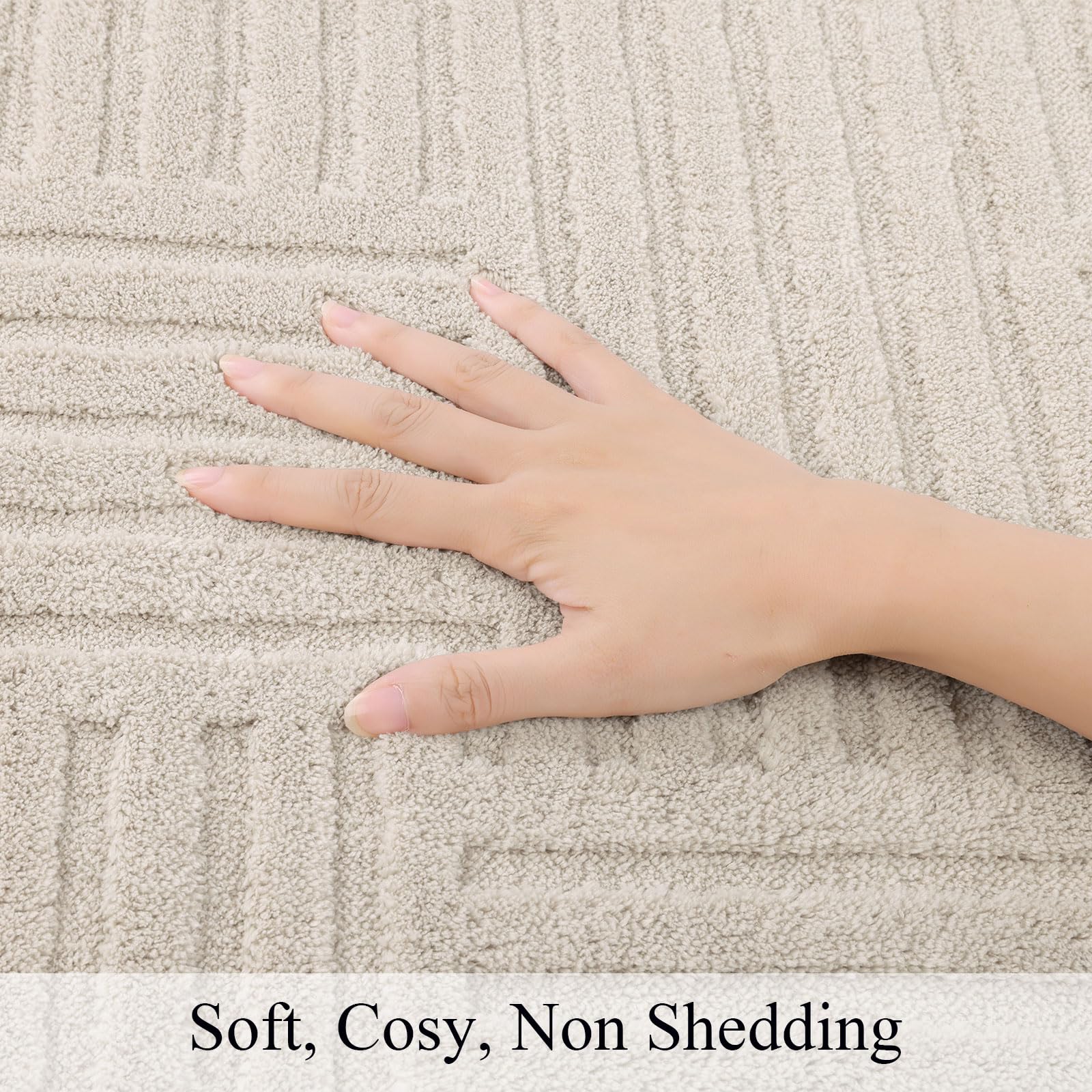 SHACOS Soft Cozy Fluffy Arch Pattern High-Low Pile Textured Area Rug 5'3"x7'3" Non Slip Washable Modern Geometric Rug Stain Resistant Contemporary Carpet for Living Room Bedroom Dining Room, Beige - Image 4