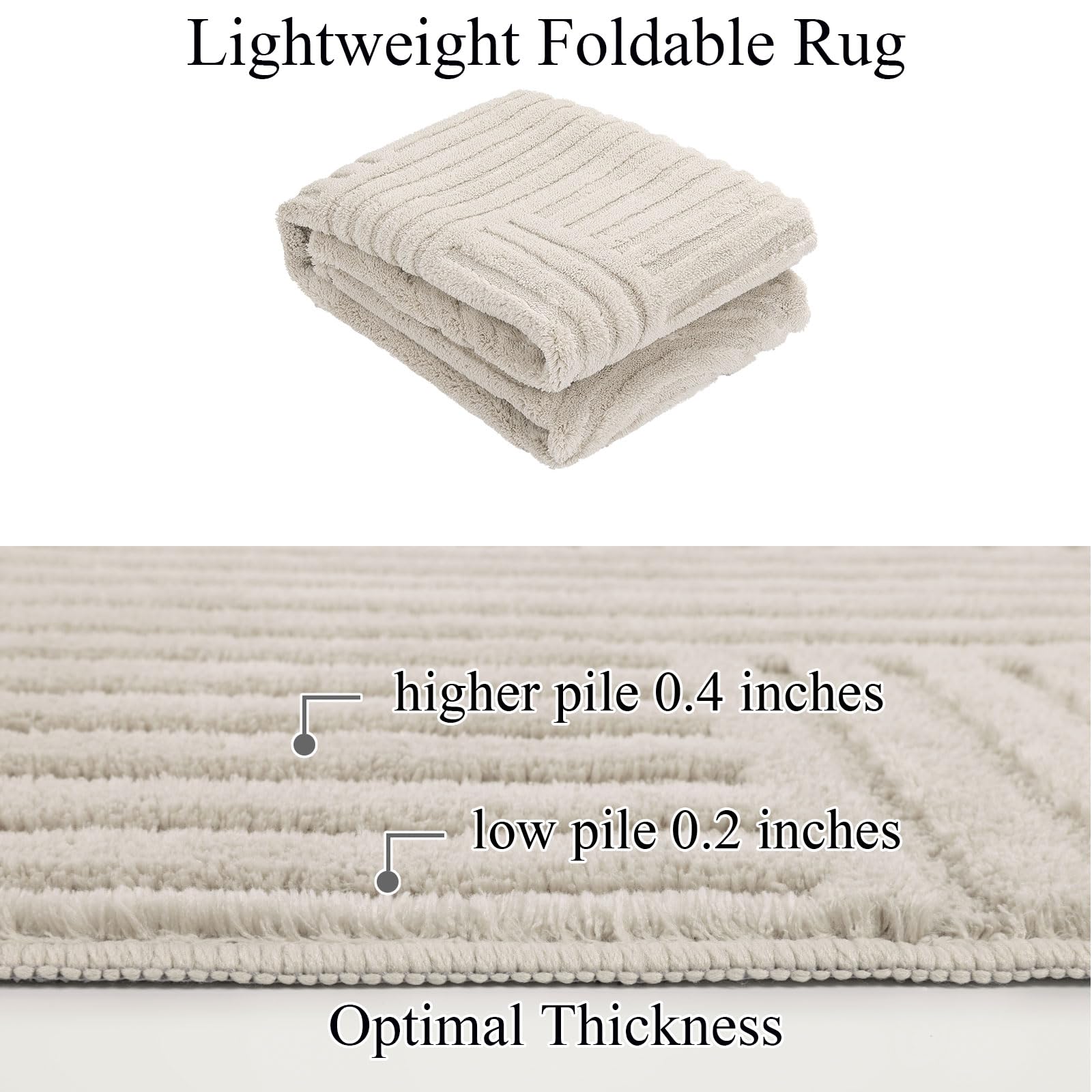 SHACOS Soft Cozy Fluffy Arch Pattern High-Low Pile Textured Area Rug 5'3"x7'3" Non Slip Washable Modern Geometric Rug Stain Resistant Contemporary Carpet for Living Room Bedroom Dining Room, Beige - Image 7