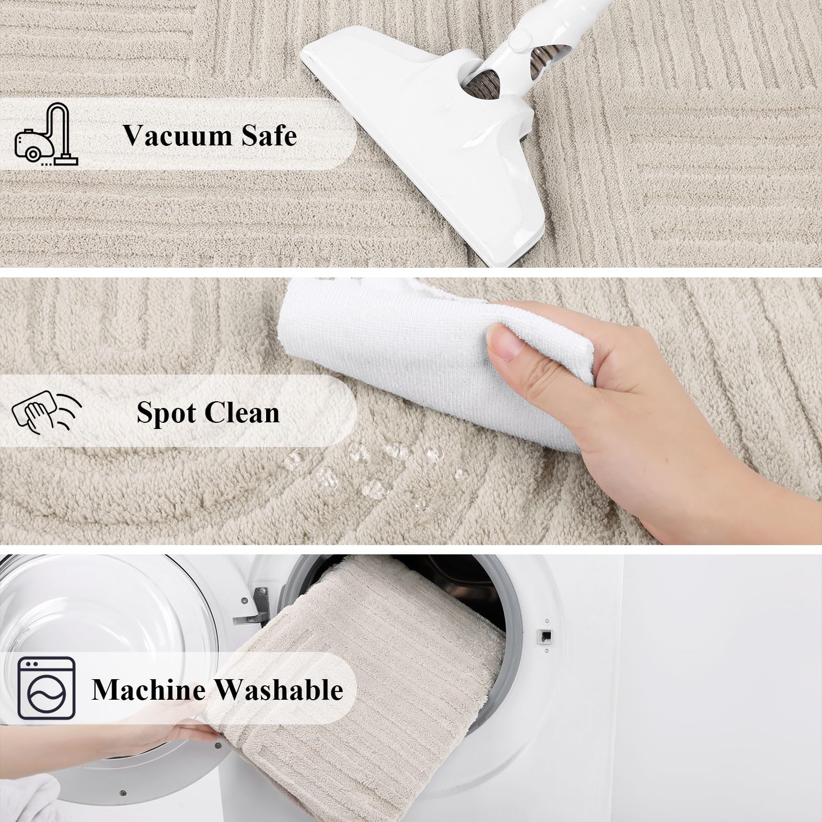 SHACOS Soft Cozy Fluffy Arch Pattern High-Low Pile Textured Area Rug 5'3"x7'3" Non Slip Washable Modern Geometric Rug Stain Resistant Contemporary Carpet for Living Room Bedroom Dining Room, Beige - Image 8