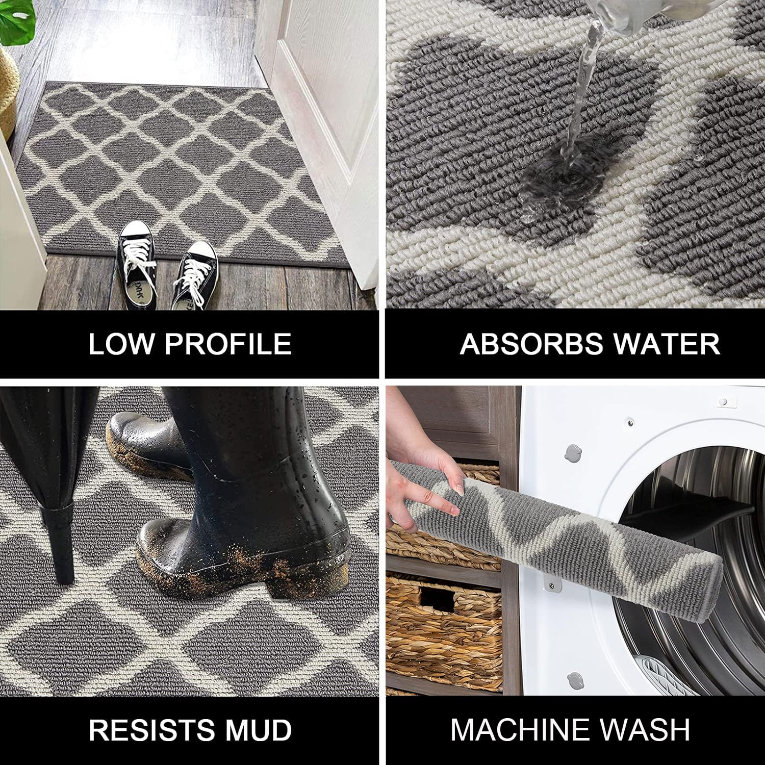 SHACOS Washable Runner Rug 20"x59" Dirt Trapping Non Slip Rubber Backing Rug Runner Floor Mats Carpet Runners for Entryway Hallway Kitchen Garage Laundry Room, Light Gray - Image 5