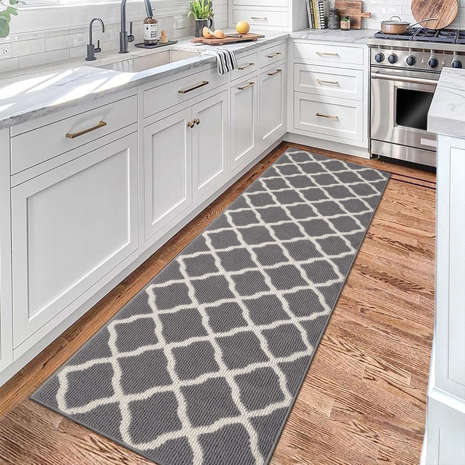 SHACOS Washable Runner Rug 20"x59" Dirt Trapping Non Slip Rubber Backing Rug Runner Floor Mats Carpet Runners for Entryway Hallway Kitchen Garage Laundry Room, Light Gray - Image 7