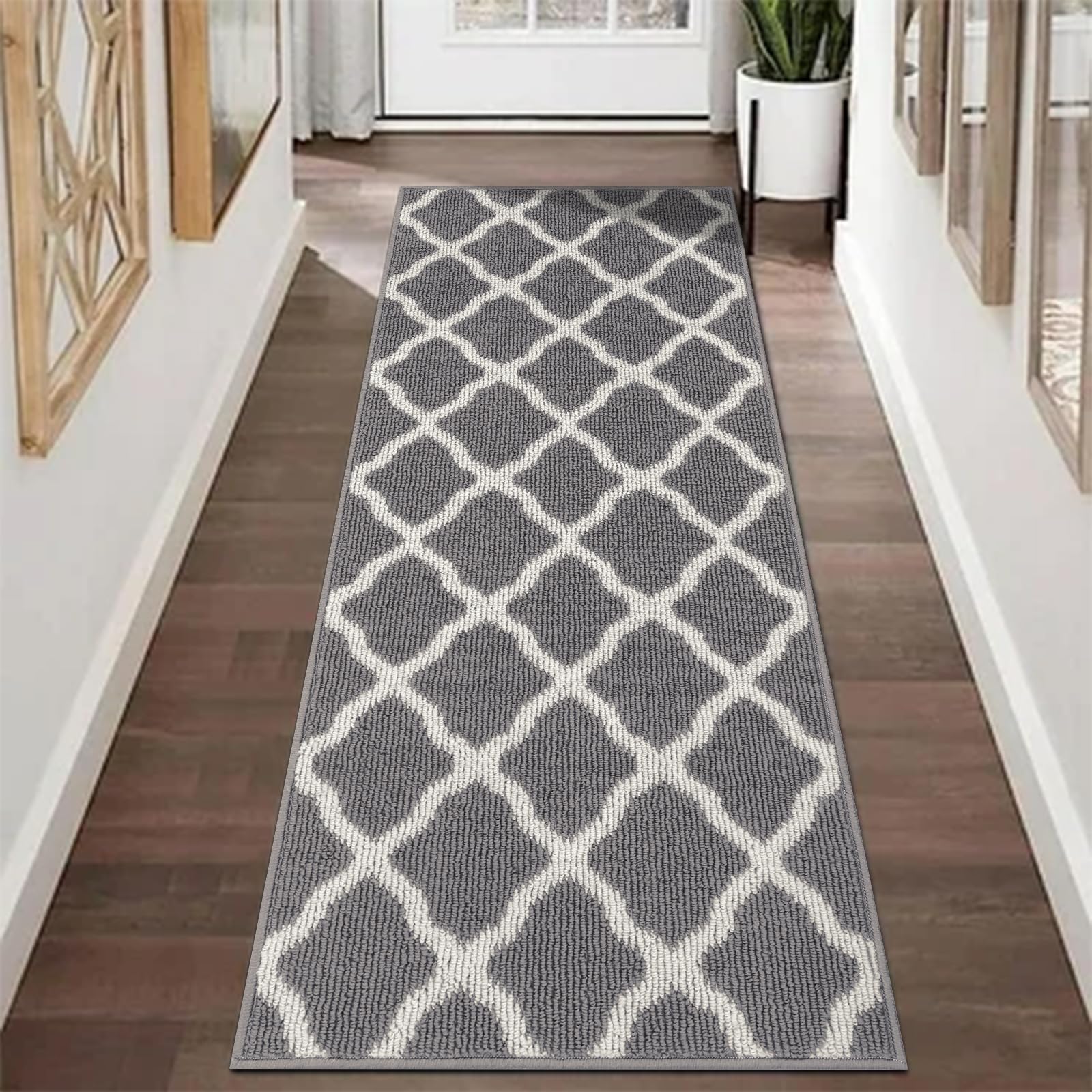 SHACOS Washable Runner Rug 20"x59" Dirt Trapping Non Slip Rubber Backing Rug Runner Floor Mats Carpet Runners for Entryway Hallway Kitchen Garage Laundry Room, Light Gray - Image 9
