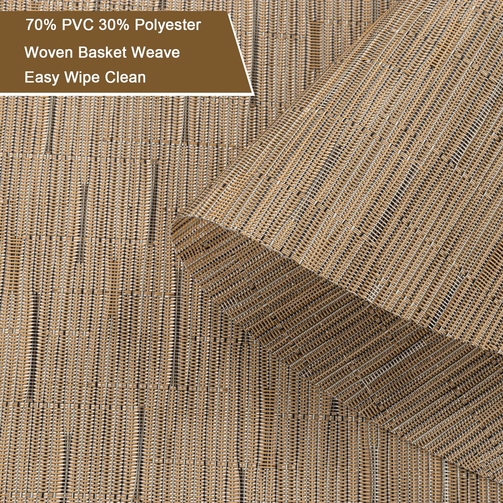 SHACOS Wedge Shape Placemats Set of 4 Woven Vinyl Placemat for Round Table Curved Place Mats Wipe Clean Kitchen Dining Table Mats (4, Tan) - Image 4