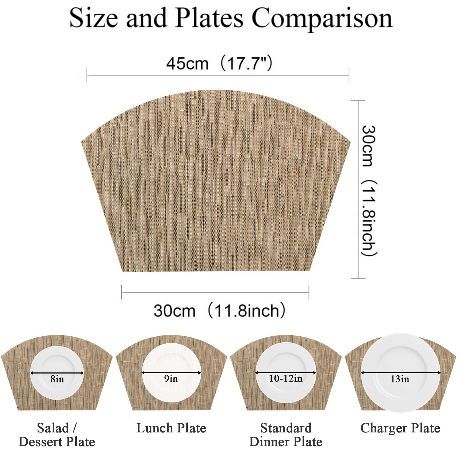 SHACOS Wedge Shape Placemats Set of 4 Woven Vinyl Placemat for Round Table Curved Place Mats Wipe Clean Kitchen Dining Table Mats (4, Tan) - Image 6
