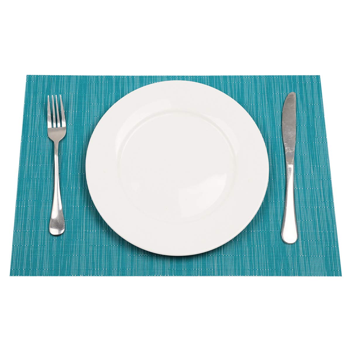 SHACOS Woven Vinyl Placemats Set of 4 Non Slip Heat Resistant Place Mats Durable PVC Stain Resistant Wipe Clean Indoor Outdoor Table Mats (4, Teal Blue) - Image 3