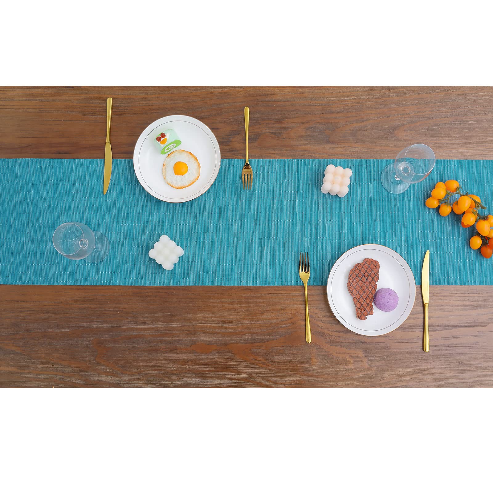 SHACOS Woven Vinyl Placemats Set of 4 Non Slip Heat Resistant Place Mats Durable PVC Stain Resistant Wipe Clean Indoor Outdoor Table Mats (4, Teal Blue) - Image 6